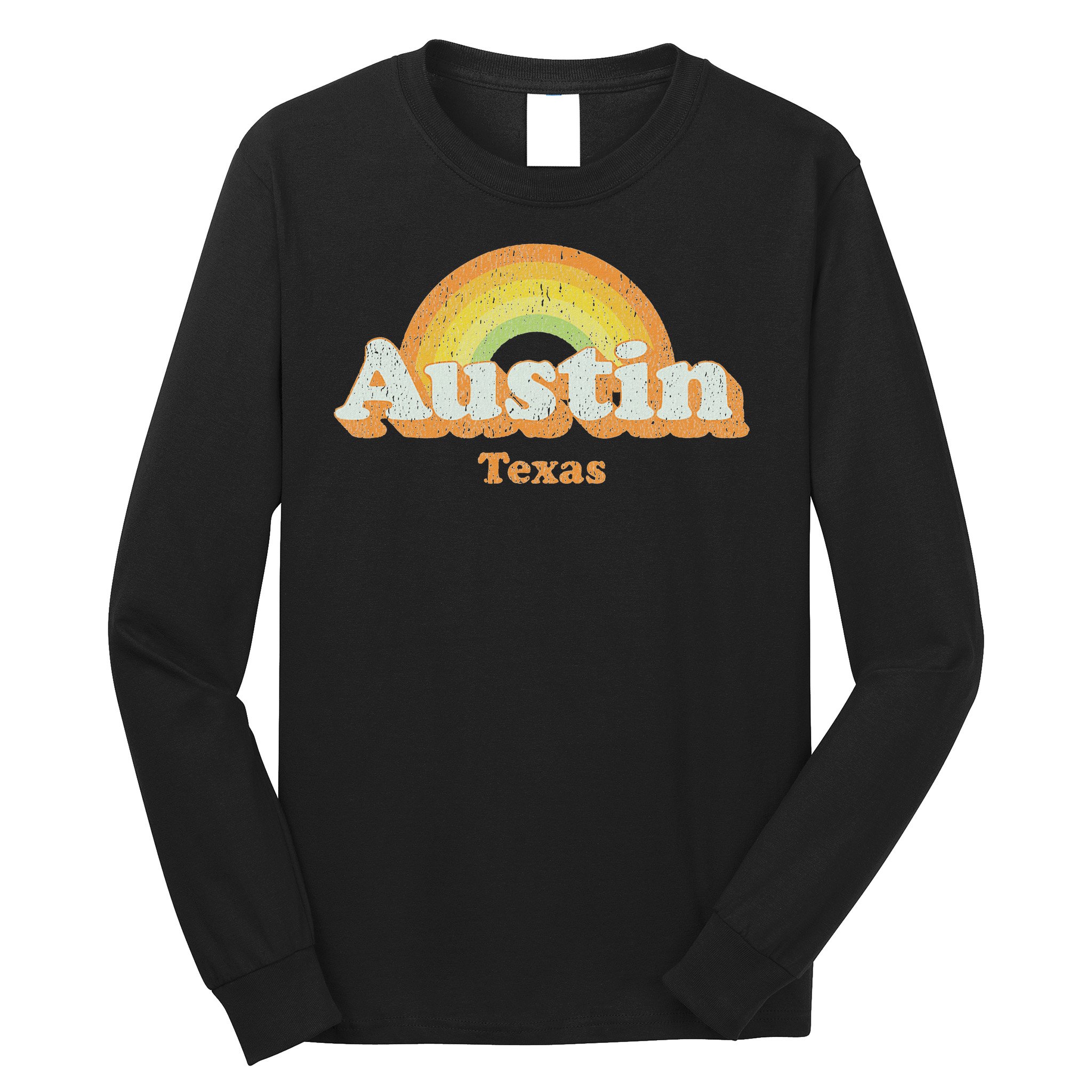 Retro Austin Texas Tx Vintage 70s Rainbow Design Long Sleeve Shirt