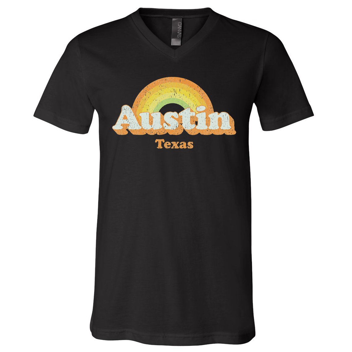 Retro Austin Texas Tx Vintage 70s Rainbow Design V-Neck T-Shirt
