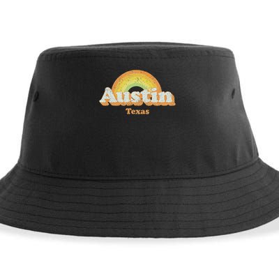 Retro Austin Texas Tx Vintage 70s Rainbow Design Sustainable Bucket Hat