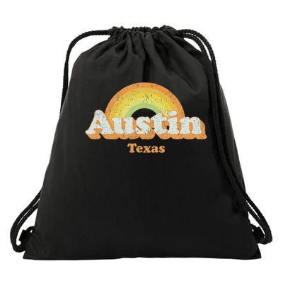Retro Austin Texas Tx Vintage 70s Rainbow Design Drawstring Bag