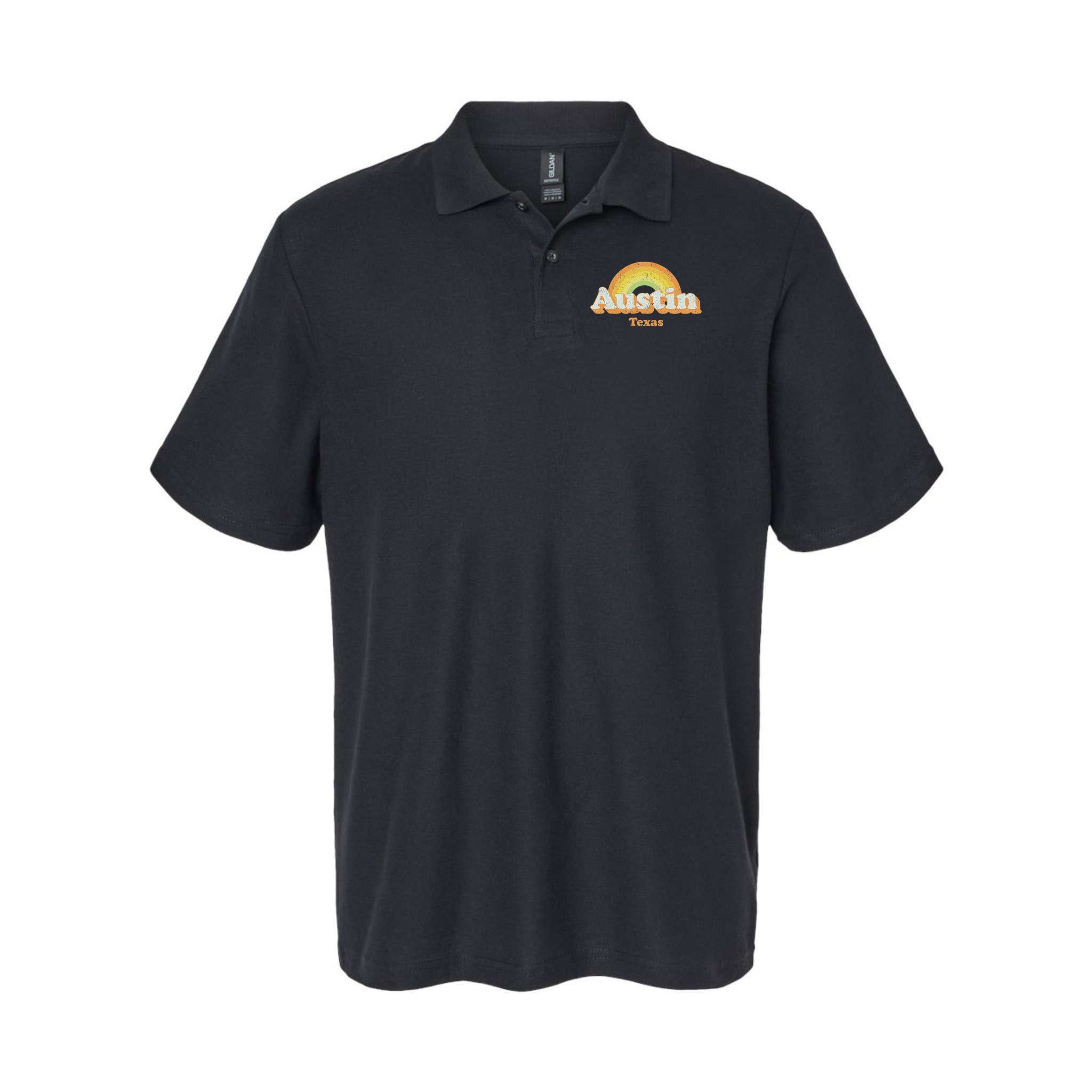 Retro Austin Texas Tx Vintage 70s Rainbow Design Polo