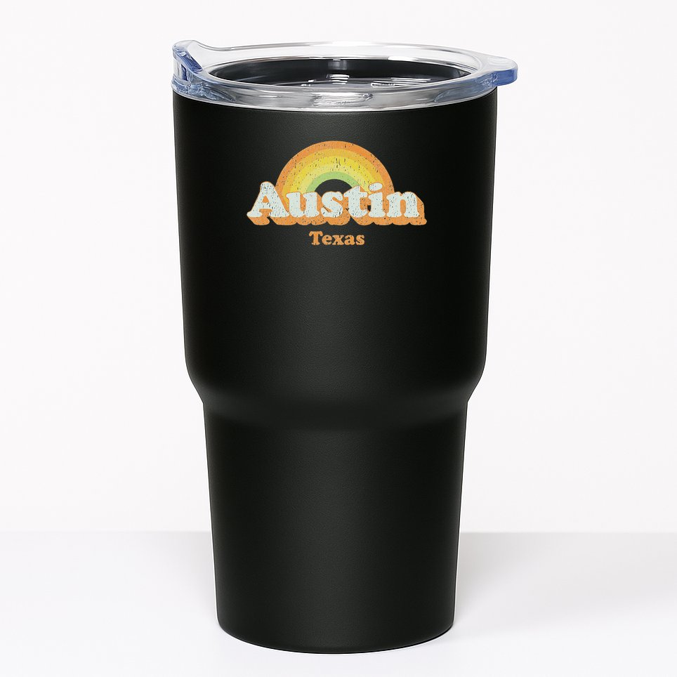 Retro Austin Texas Tx Vintage 70s Rainbow Design Tumbler