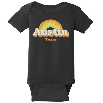 Retro Austin Texas Tx Vintage 70s Rainbow Design Baby Bodysuit