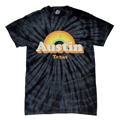 Retro Austin Texas Tx Vintage 70s Rainbow Design Tie-Dye T-Shirt