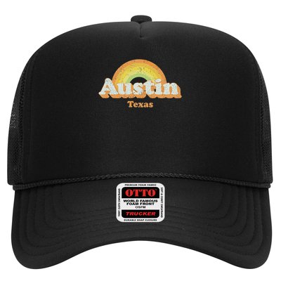Retro Austin Texas Tx Vintage 70s Rainbow Design Trucker Hat