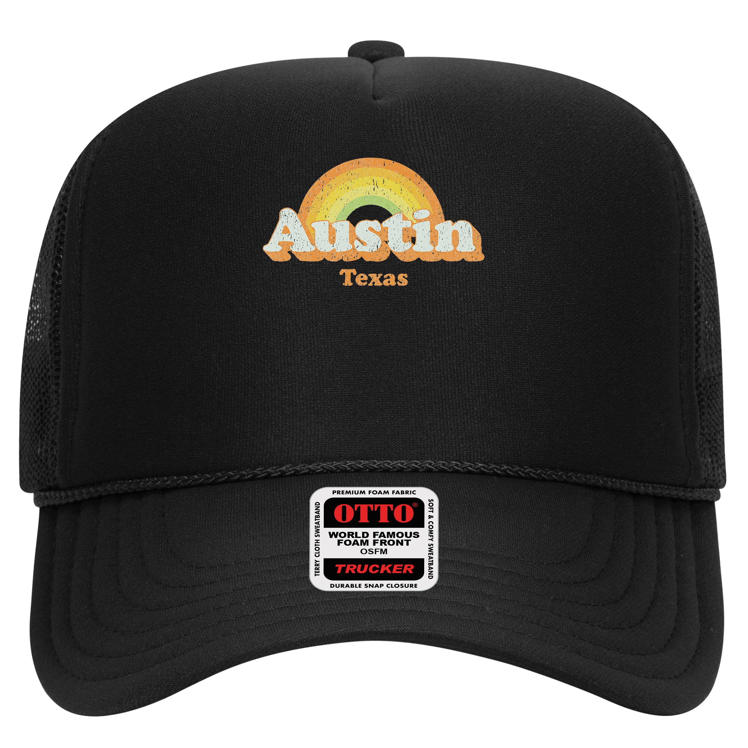 Retro Austin Texas Tx Vintage 70s Rainbow Design Hat