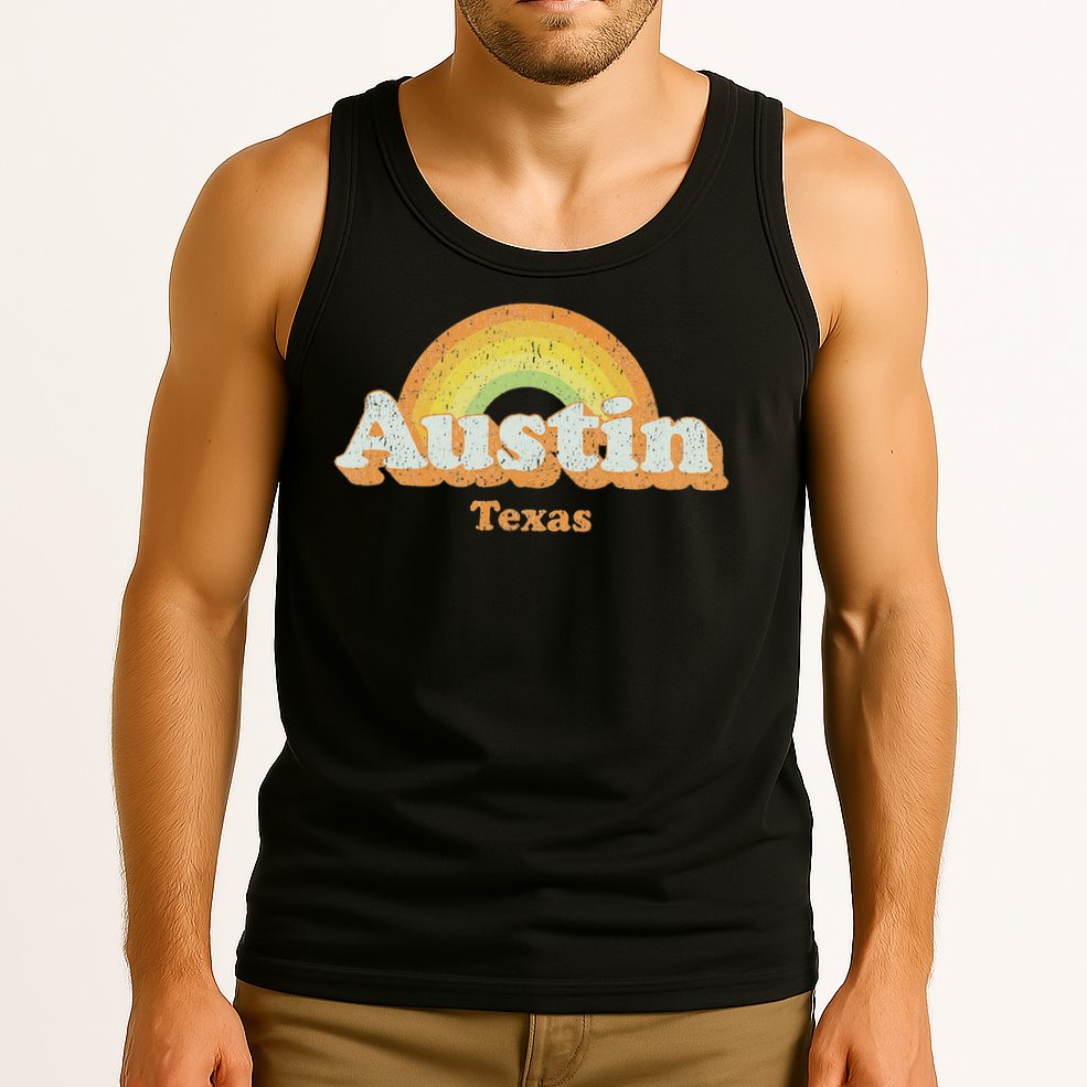 Retro Austin Texas Tx Vintage 70s Rainbow Design Tank Top
