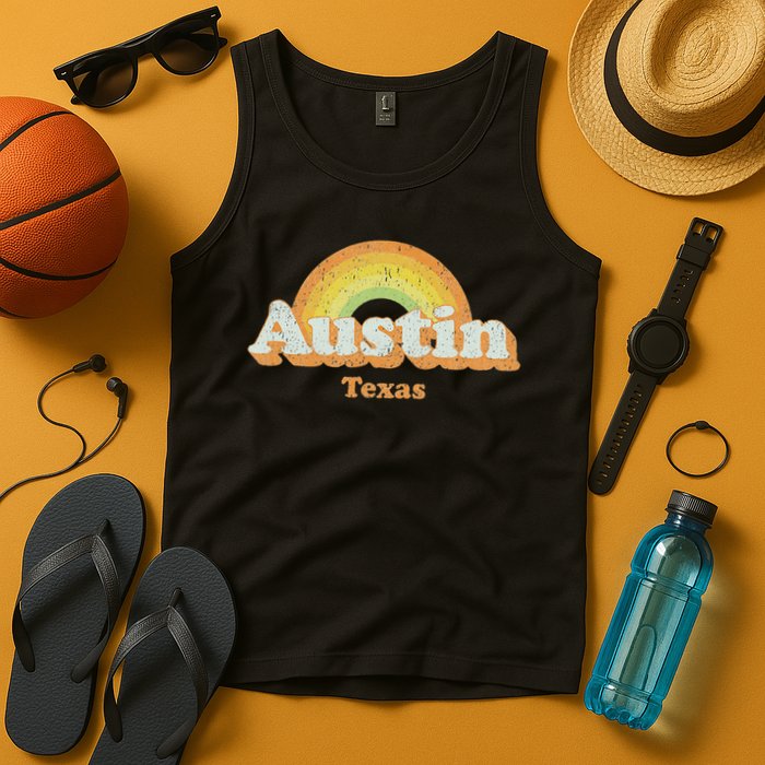 Retro Austin Texas Tx Vintage 70s Rainbow Design Tank Top