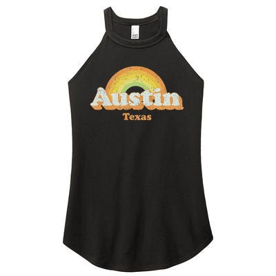 Retro Austin Texas Tx Vintage 70s Rainbow Design Women's Perfect Tri Rocker Tank