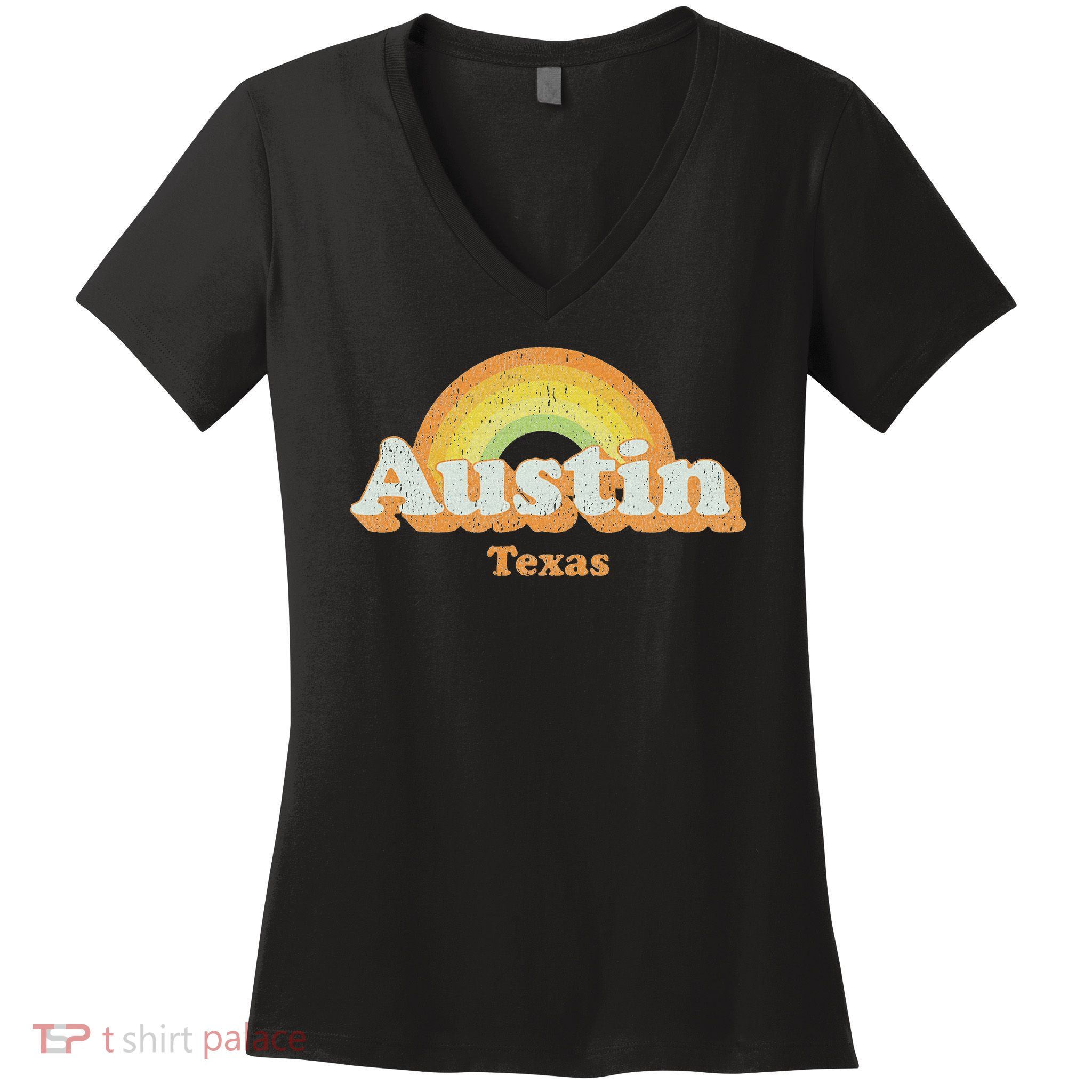 Retro Austin Texas Tx Vintage 70s Rainbow Design Women's V-Neck T-Shirt