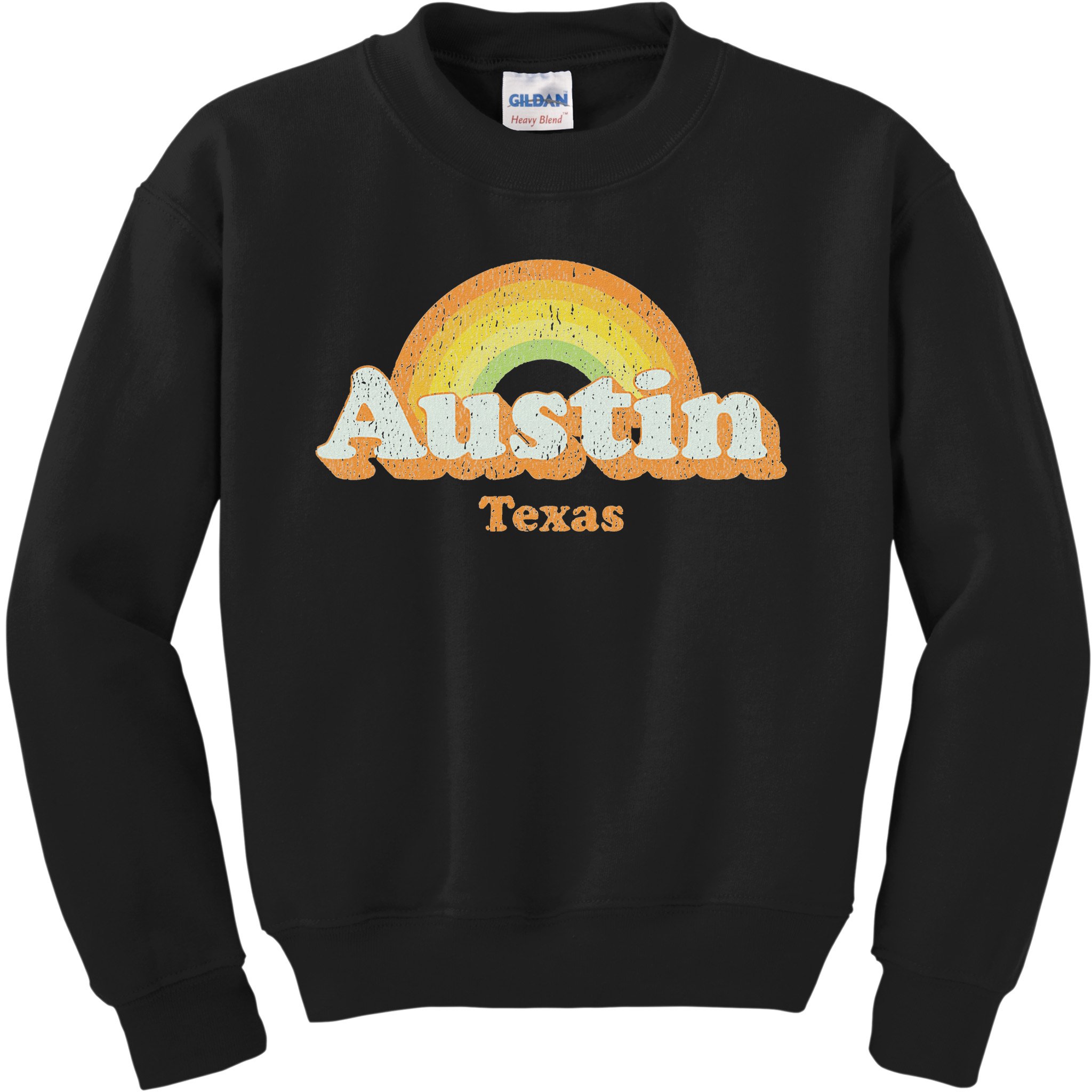 Retro Austin Texas Tx Vintage 70s Rainbow Design Kids Sweatshirt