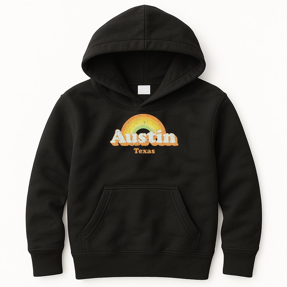 Retro Austin Texas Tx Vintage 70s Rainbow Design Kids Hoodie