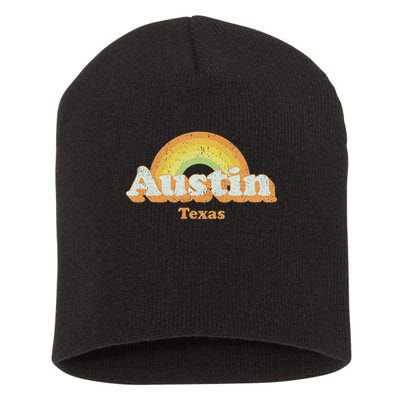 Retro Austin Texas Tx Vintage 70s Rainbow Design Short Acrylic Beanie