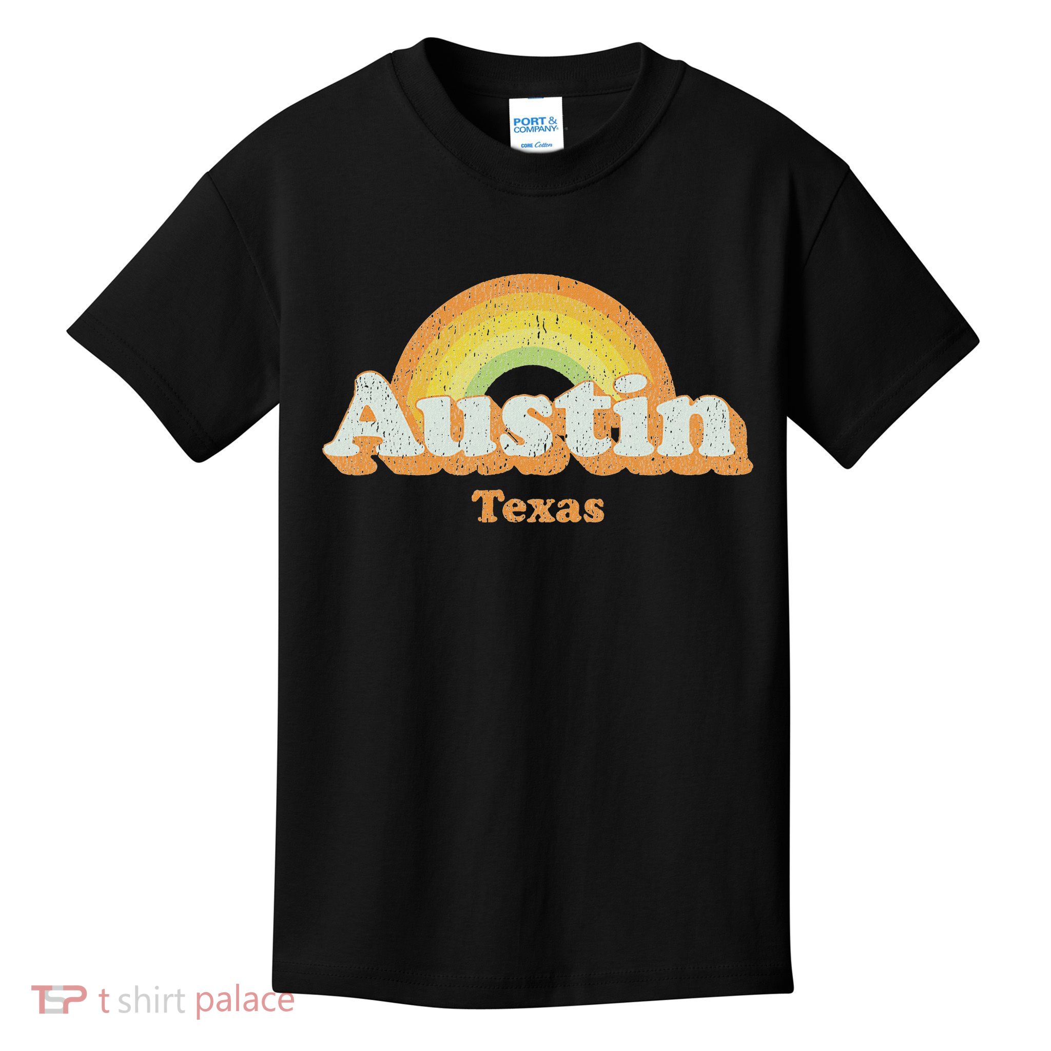Retro Austin Texas Tx Vintage 70s Rainbow Design Kids T-Shirt
