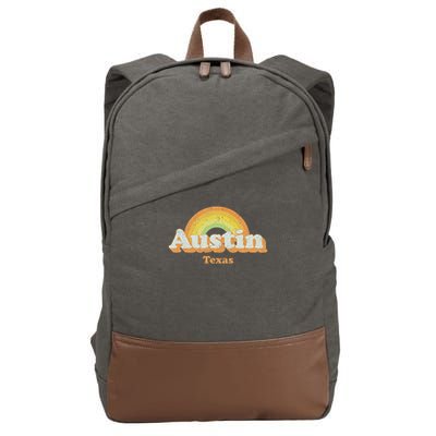 Retro Austin Texas Tx Vintage 70s Rainbow Design Cotton Canvas Backpack
