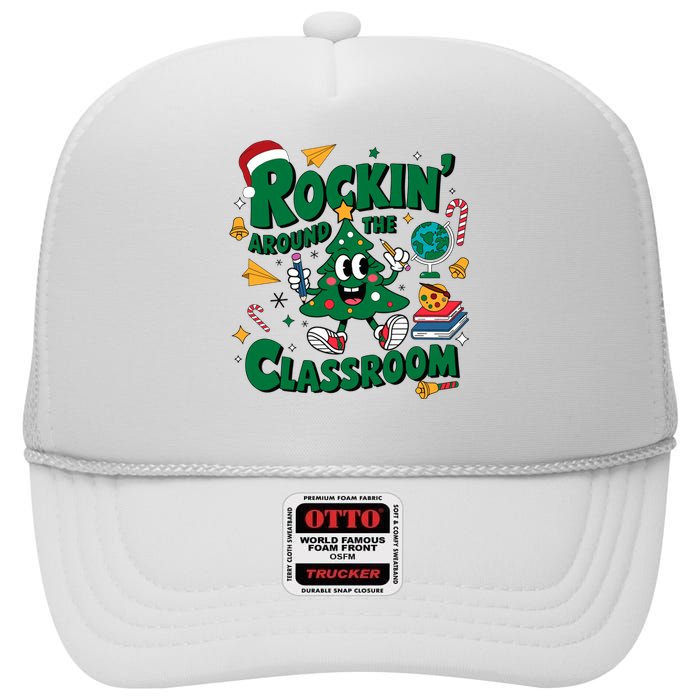 Rockin Around The Classroom Christmas Holiday Xmas High Crown Mesh Back Trucker Hat