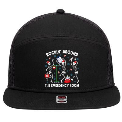 Rockin Around The Emergency Room Skeleton Er Nurse Xmas 7 Panel Mesh Trucker Snapback Hat