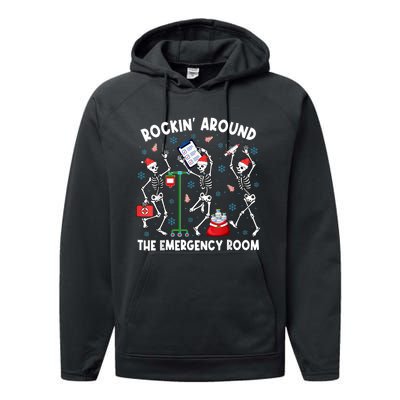 Rockin Around The Emergency Room Skeleton Er Nurse Xmas Performance Fleece Hoodie