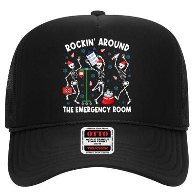 Rockin Around The Emergency Room Skeleton Er Nurse Xmas High Crown Mesh Back Trucker Hat