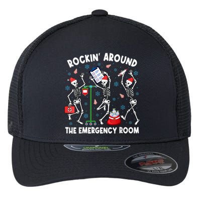 Rockin Around The Emergency Room Skeleton Er Nurse Xmas Flexfit Unipanel Trucker Cap