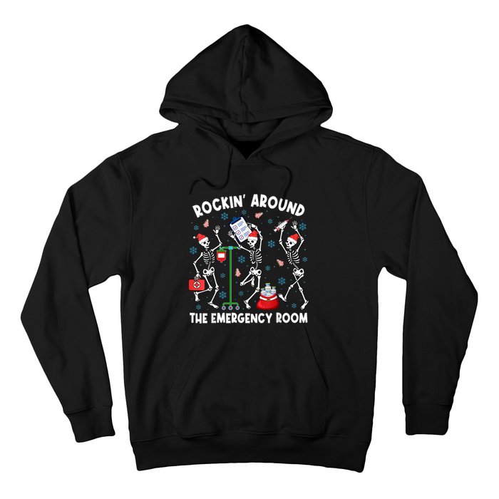 Rockin Around The Emergency Room Skeleton Er Nurse Xmas Hoodie