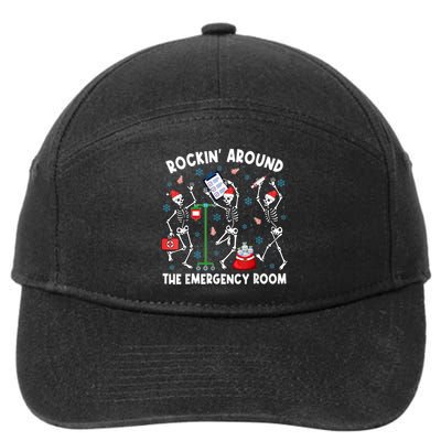 Rockin Around The Emergency Room Skeleton Er Nurse Xmas 7-Panel Snapback Hat