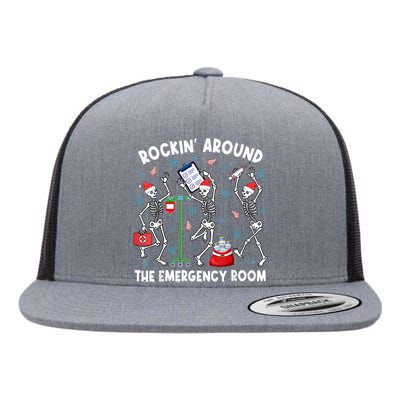 Rockin Around The Emergency Room Skeleton Er Nurse Xmas Flat Bill Trucker Hat