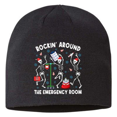 Rockin Around The Emergency Room Skeleton Er Nurse Xmas Sustainable Beanie