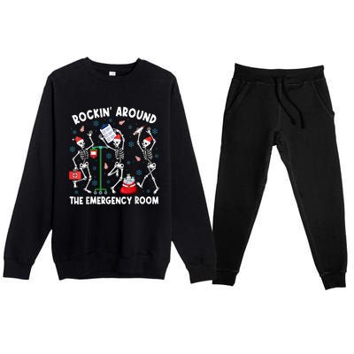 Rockin Around The Emergency Room Skeleton Er Nurse Xmas Premium Crewneck Sweatsuit Set