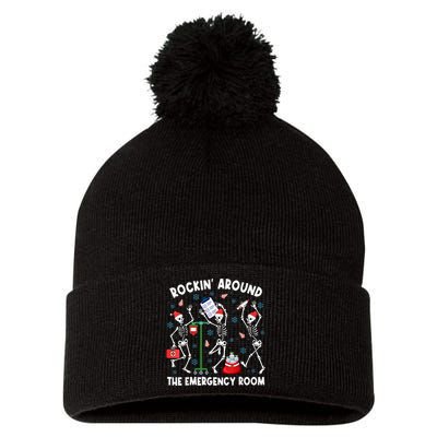 Rockin Around The Emergency Room Skeleton Er Nurse Xmas Pom Pom 12in Knit Beanie