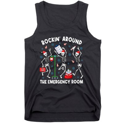 Rockin Around The Emergency Room Skeleton Er Nurse Xmas Tank Top