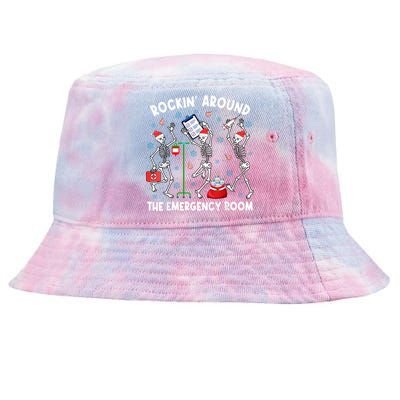 Rockin Around The Emergency Room Skeleton Er Nurse Xmas Tie-Dyed Bucket Hat