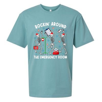 Rockin Around The Emergency Room Skeleton Er Nurse Xmas Sueded Cloud Jersey T-Shirt