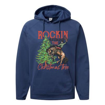 Rocking Around The Christmas Tree Christmas Cowboy Horse Performance Fleece Hoodie