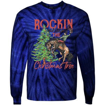 Rocking Around The Christmas Tree Christmas Cowboy Horse Tie-Dye Long Sleeve Shirt