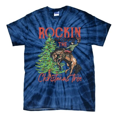 Rocking Around The Christmas Tree Christmas Cowboy Horse Tie-Dye T-Shirt