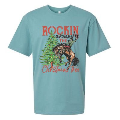 Rocking Around The Christmas Tree Christmas Cowboy Horse Sueded Cloud Jersey T-Shirt