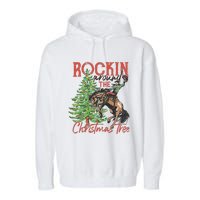 Rocking Around The Christmas Tree Christmas Cowboy Horse Garment-Dyed Fleece Hoodie