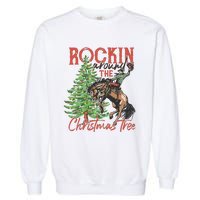 Rocking Around The Christmas Tree Christmas Cowboy Horse Garment-Dyed Sweatshirt