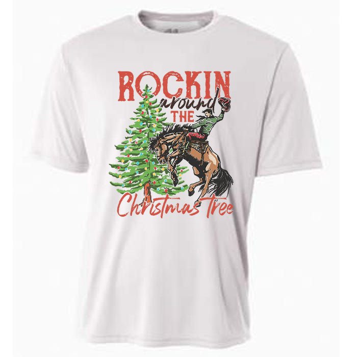 Rocking Around The Christmas Tree Christmas Cowboy Horse Cooling Performance Crew T-Shirt