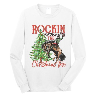 Rocking Around The Christmas Tree Christmas Cowboy Horse Long Sleeve Shirt