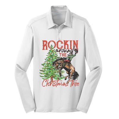 Rocking Around The Christmas Tree Christmas Cowboy Horse Silk Touch Performance Long Sleeve Polo