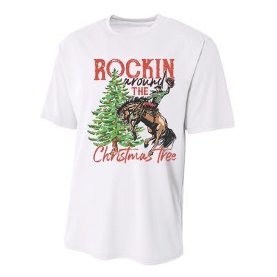 Rocking Around The Christmas Tree Christmas Cowboy Horse Performance Sprint T-Shirt