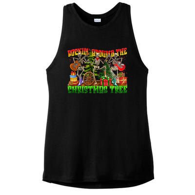 Rockin Around The Christmas Tree Skeleton Play Guitar Xmas Gift Ladies PosiCharge Tri-Blend Wicking Tank