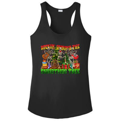 Rockin Around The Christmas Tree Skeleton Play Guitar Xmas Gift Ladies PosiCharge Competitor Racerback Tank