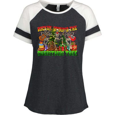 Rockin Around The Christmas Tree Skeleton Play Guitar Xmas Gift Enza Ladies Jersey Colorblock Tee