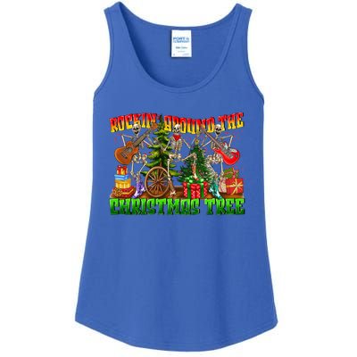 Rockin Around The Christmas Tree Skeleton Play Guitar Xmas Gift Ladies Essential Tank