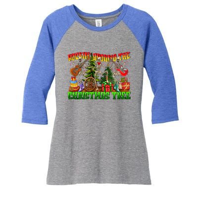 Rockin Around The Christmas Tree Skeleton Play Guitar Xmas Gift Women's Tri-Blend 3/4-Sleeve Raglan Shirt