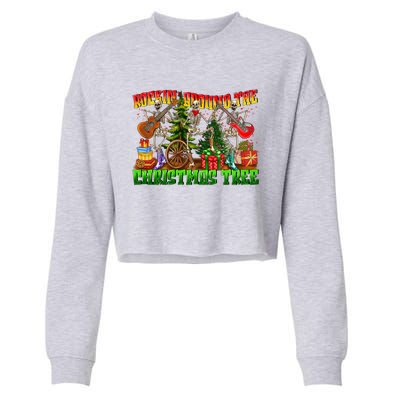 Rockin Around The Christmas Tree Skeleton Play Guitar Xmas Gift Cropped Pullover Crew