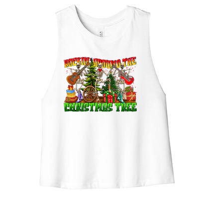 Rockin Around The Christmas Tree Skeleton Play Guitar Xmas Gift Women's Racerback Cropped Tank